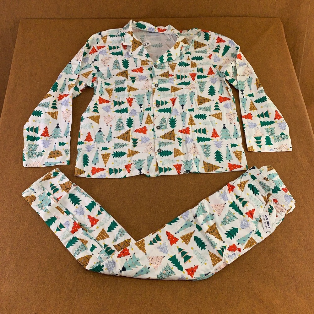 Old Navy Womens X-Large Whiteโ Christmas Tree Print Match The Fam Pajama Set NWT